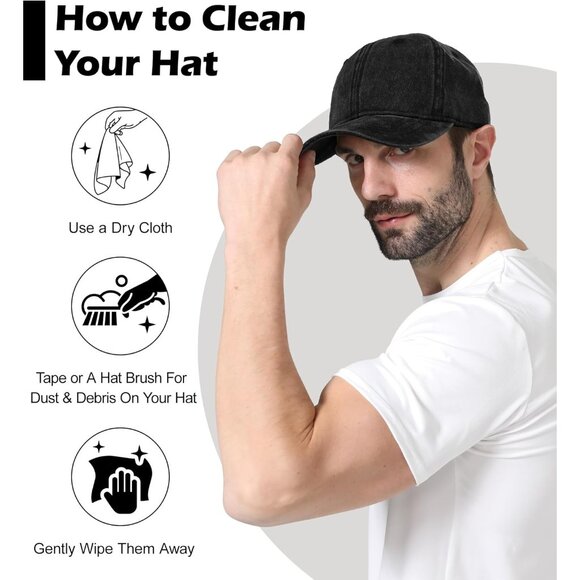 ✨LiuSuper Men Black Big Head Low Profile Baseball Cap Oversized Plain Denim Hat - Picture 7 of 7